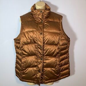 Lands end satin bronze brown down Women's Puffer Vest size XL Snap buttons